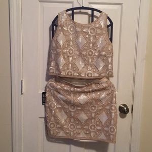 Two piece/ Crop tank with high waisted mini skirt